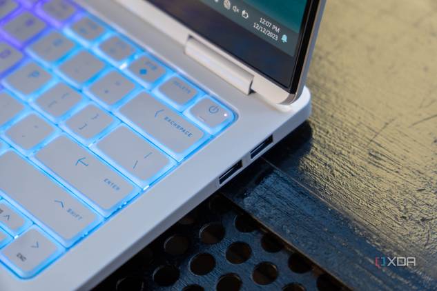 Close-up view of the power key on the Omen Transcend 14