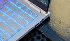 Close-up view of the power key on the Omen Transcend 14