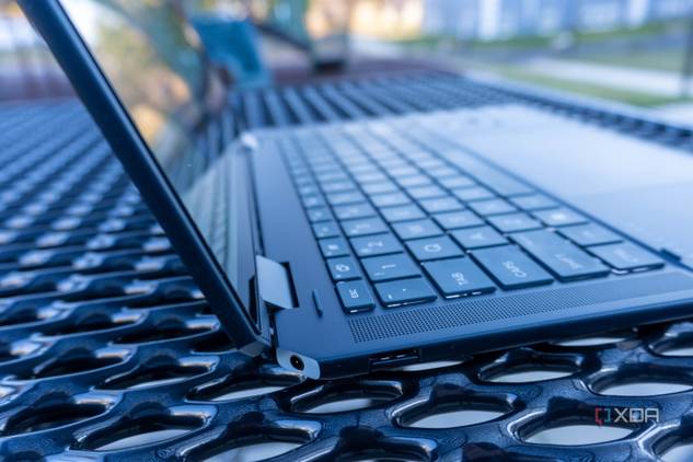 Close-up view of the headphone jack and USB Type-A port on the HP Spectre x360 14