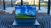 Front view of the HP Spectre x360 14 on a metal table