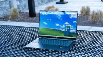 Angled view of the HP Spectre x360 14 on a metal table