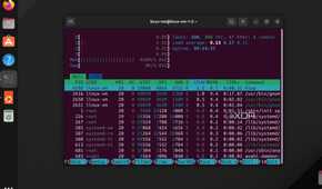 A screenshot showing Htop running in Ubuntu terminal to show CPU and memory utilization.