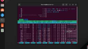 A screenshot showing Htop running in Ubuntu terminal to show CPU and memory utilization.