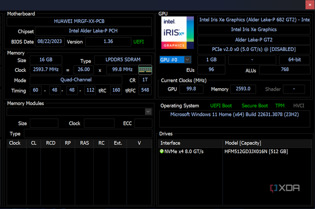 HWiNFO summary view