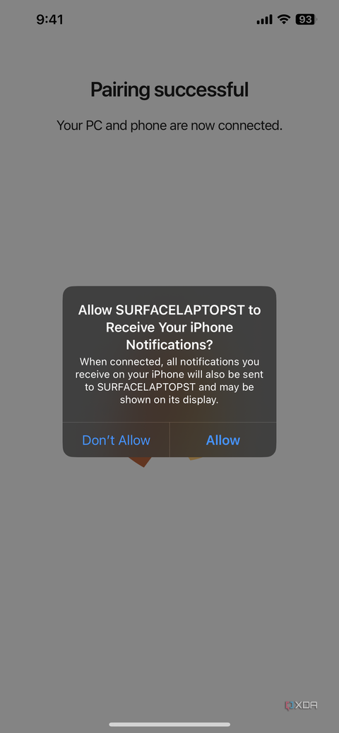 A screenshot of a notification to allow notifications for Intel Unsion on iPhone