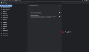 Screenshot of Iridium browser settings showing there is no option to sign in with a Google account