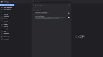 Screenshot of Iridium browser settings showing there is no option to sign in with a Google account