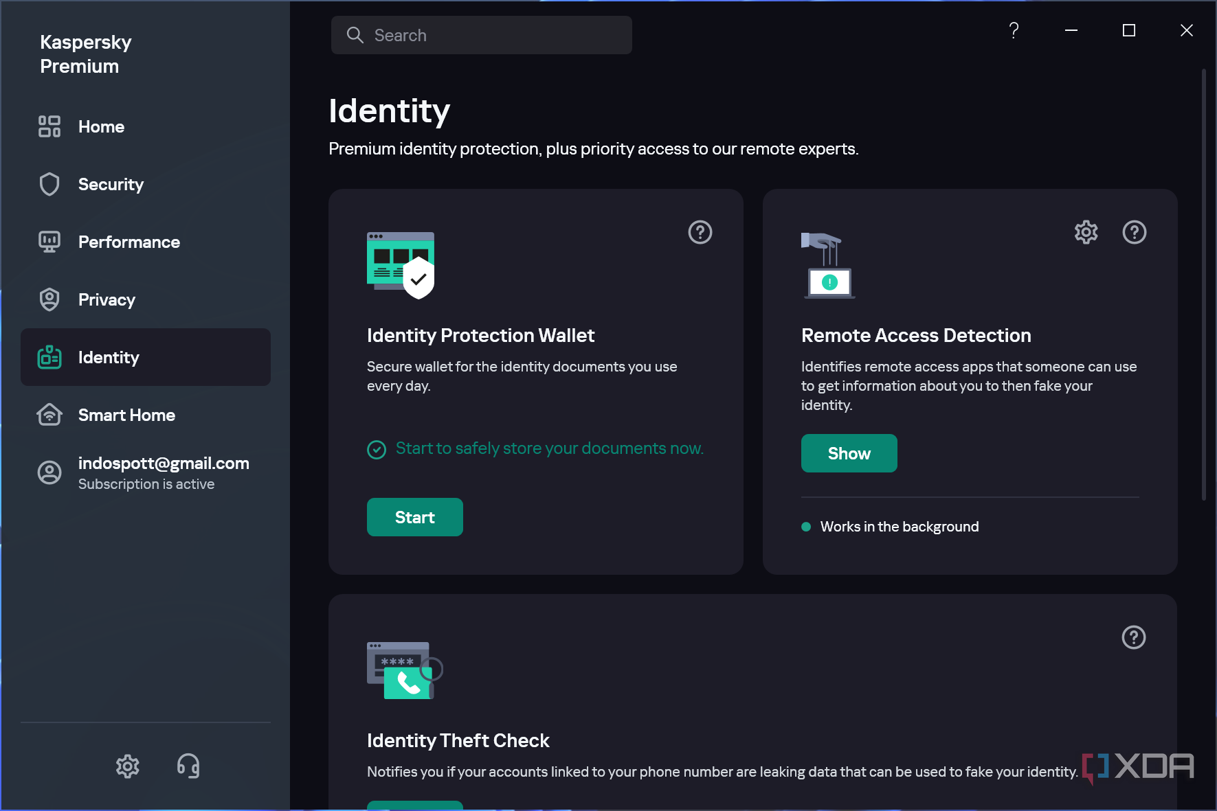 Screenshot of the identity section in Kaspersky Premium