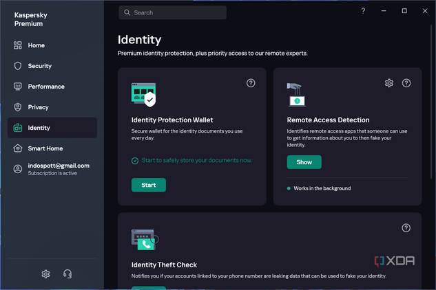 Screenshot of the identity section in Kaspersky Premium