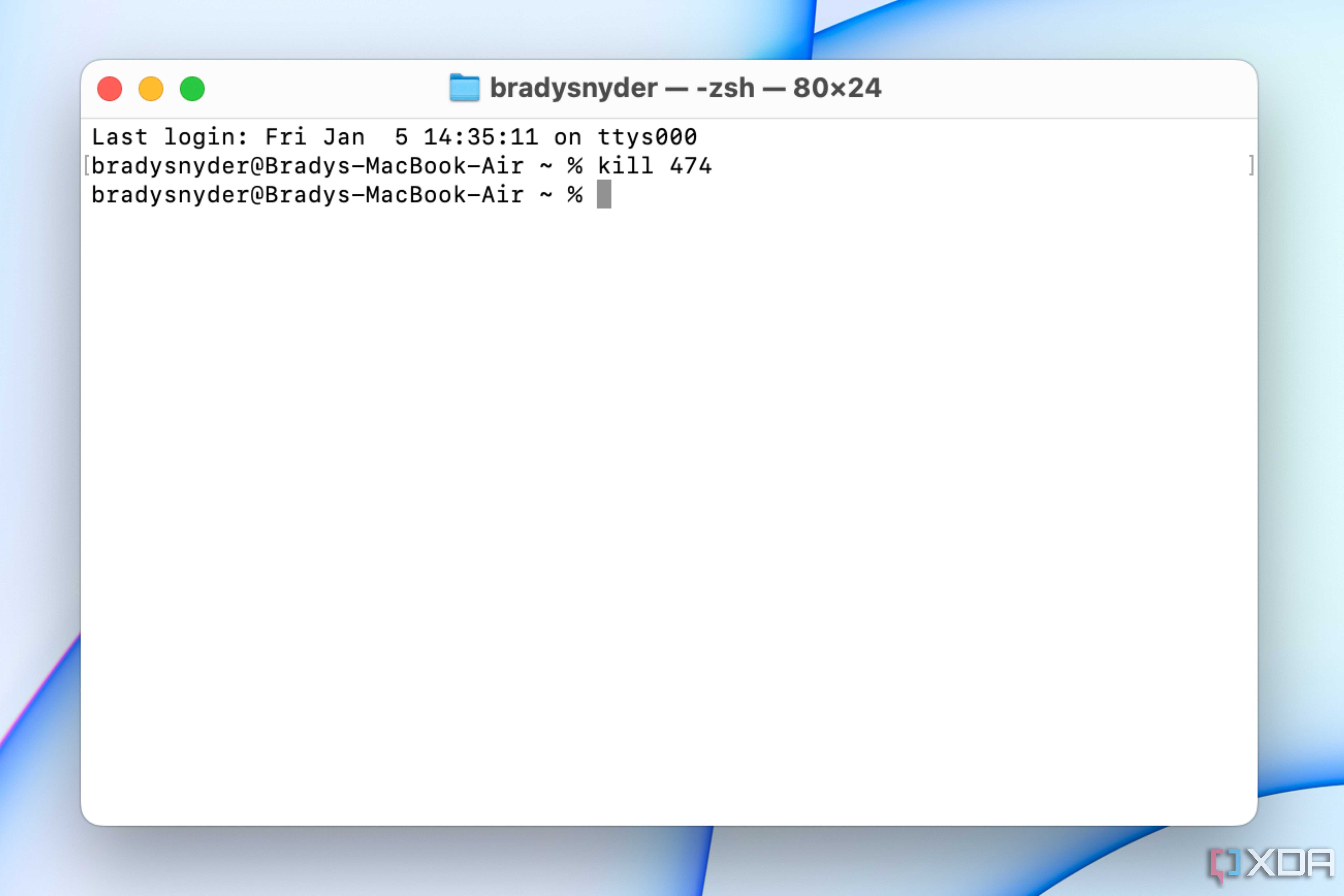 The kill command in the macOS terminal.