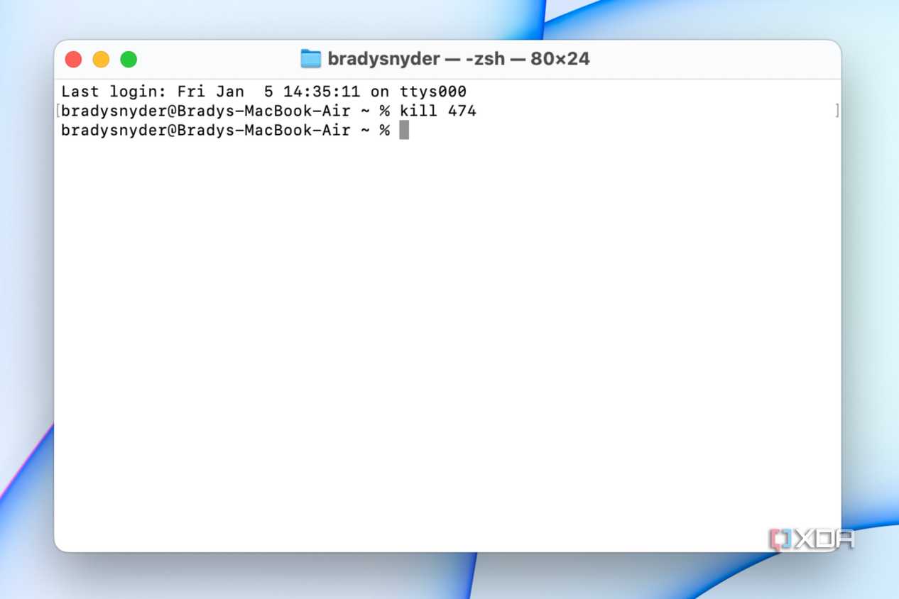 The kill command in the macOS terminal.