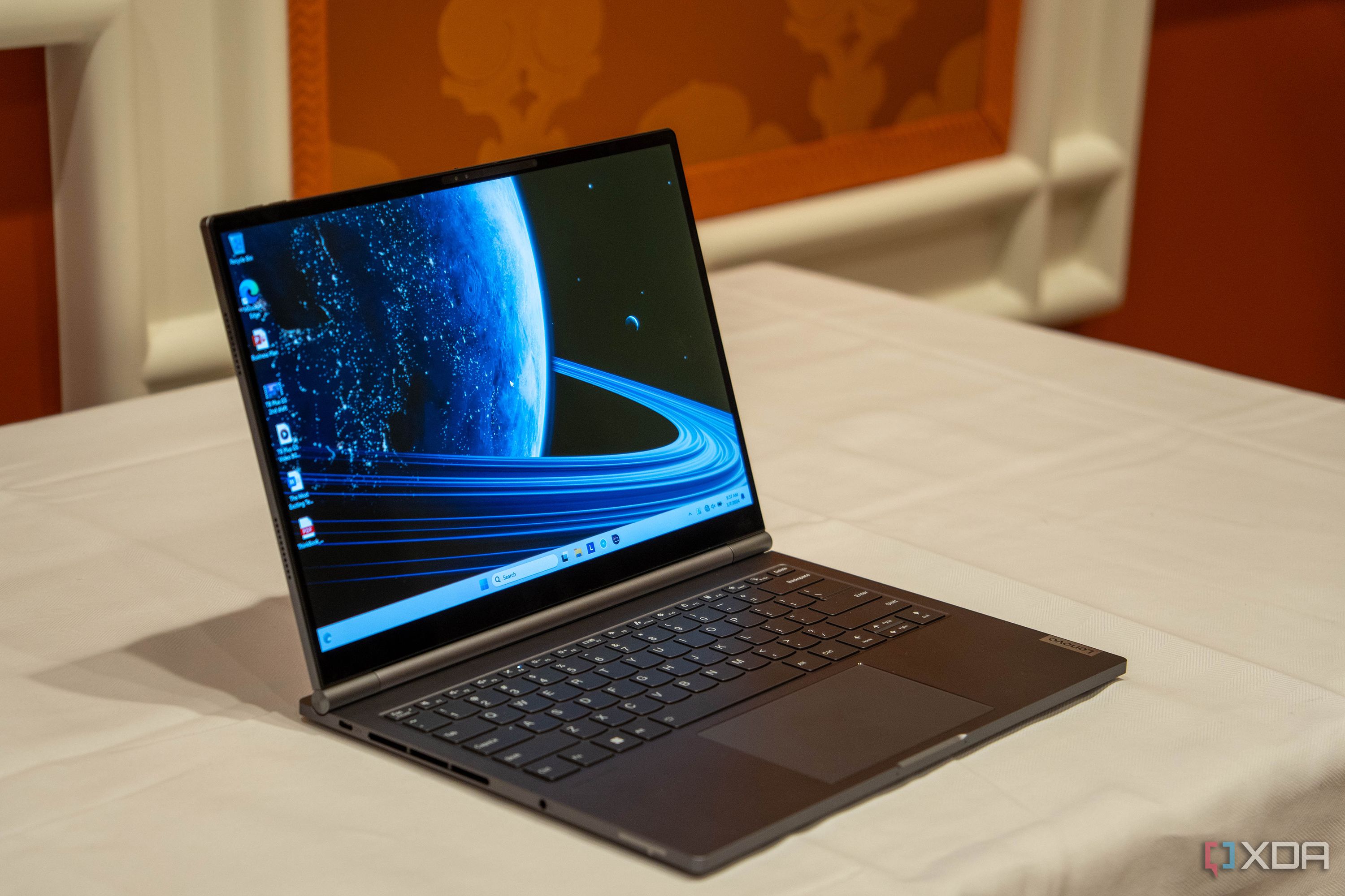 Angled view of the Lenovo ThinkBook Plus Gen 5 Hybrid laptop