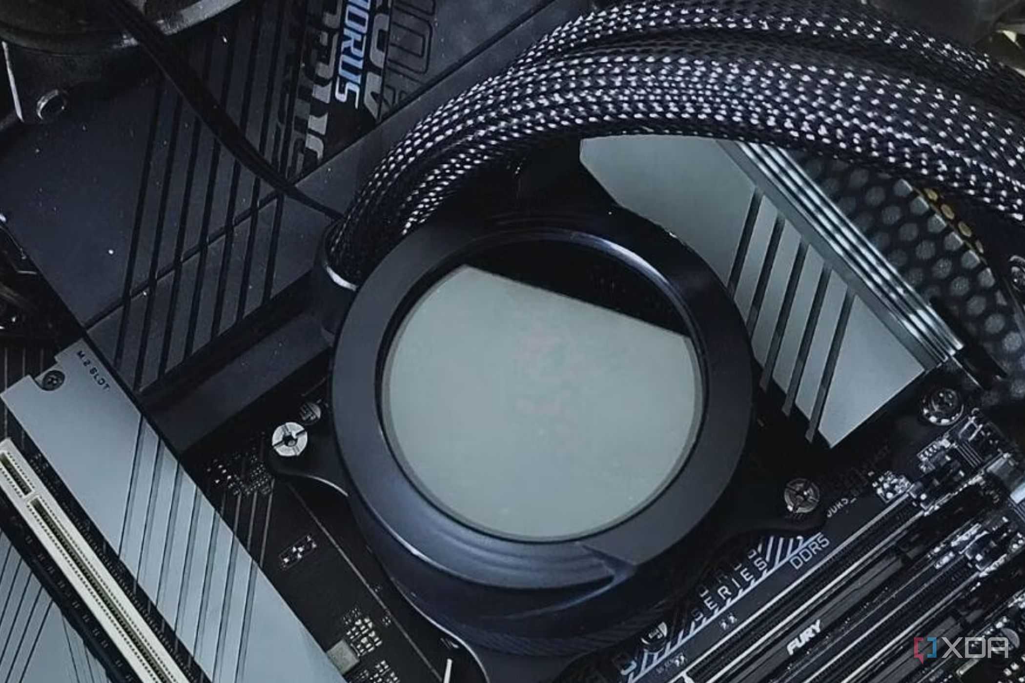 An image showing a liquid cooler waterblock mounted on a motherboard.