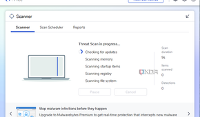 malewarebytes antivirus open and running a scan on pc