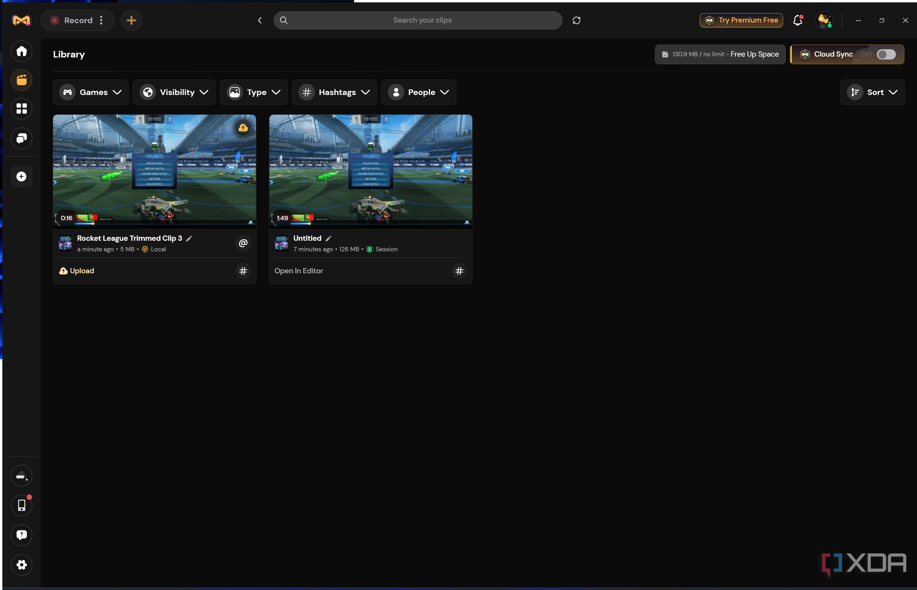 Screenshot of the library page in Medal