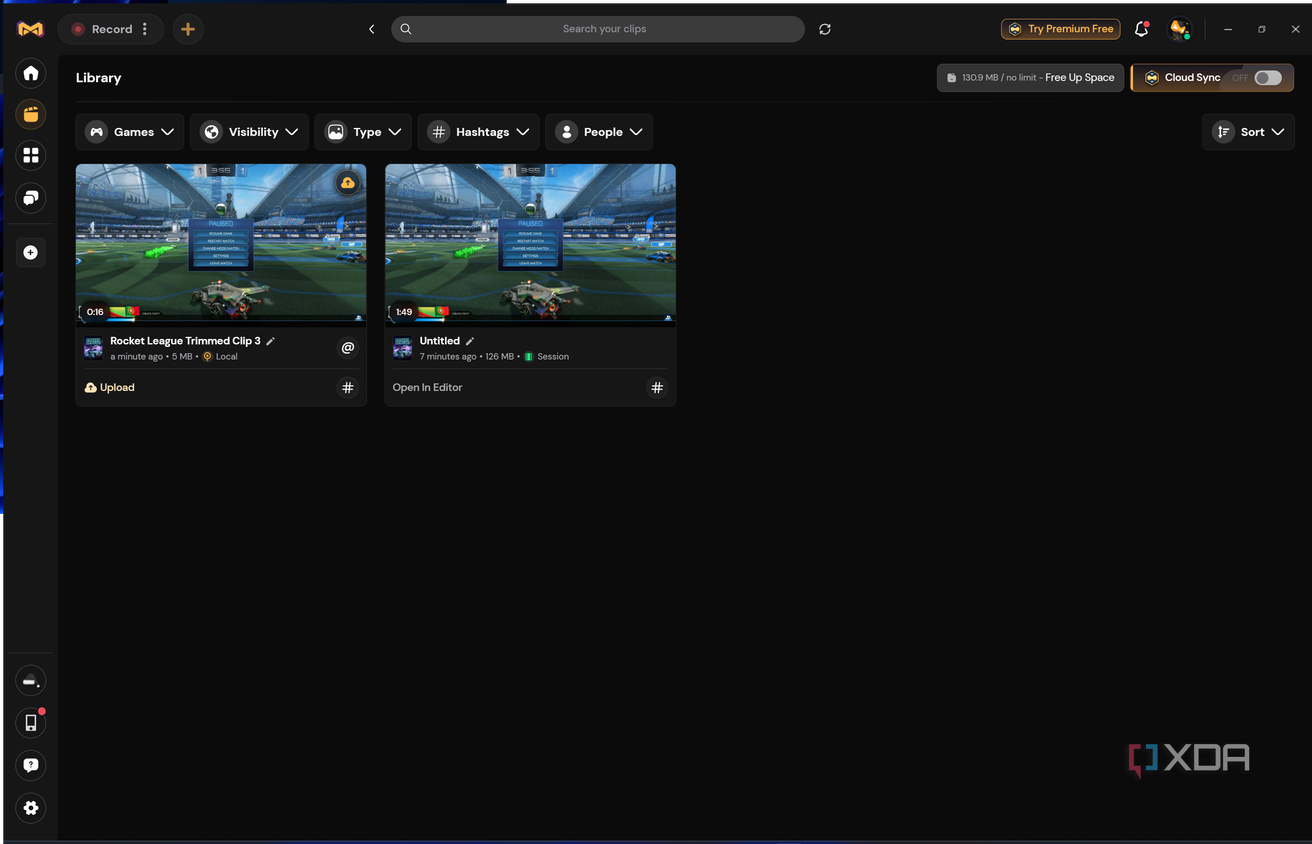 Screenshot of the library page in Medal
