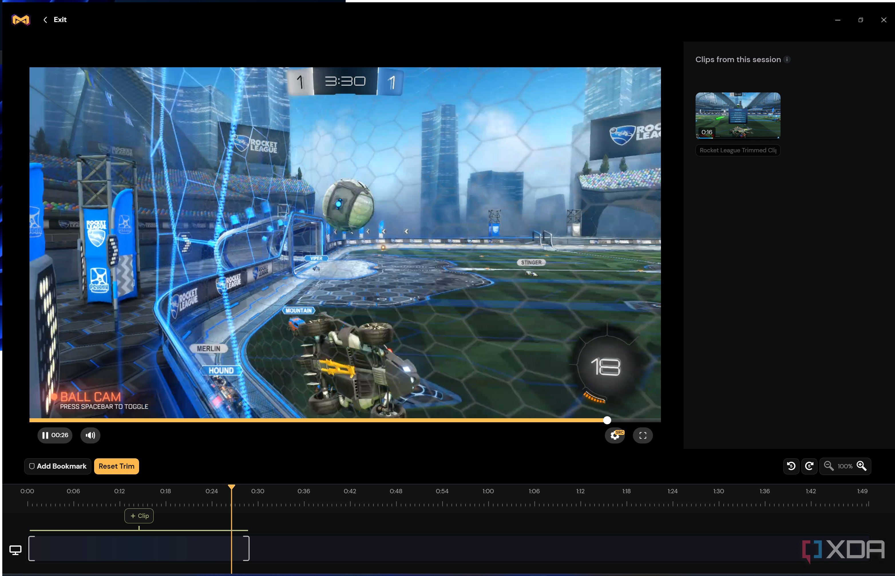 Screenshot of the video player in Medal with the clipping UI at the bottom