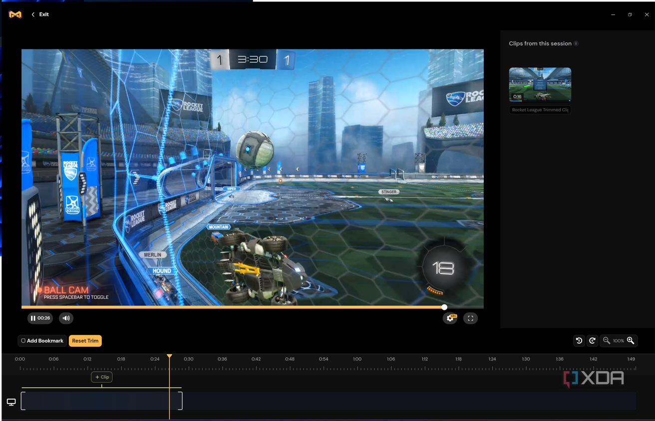 Screenshot of the video player in Medal with the clipping UI at the bottom