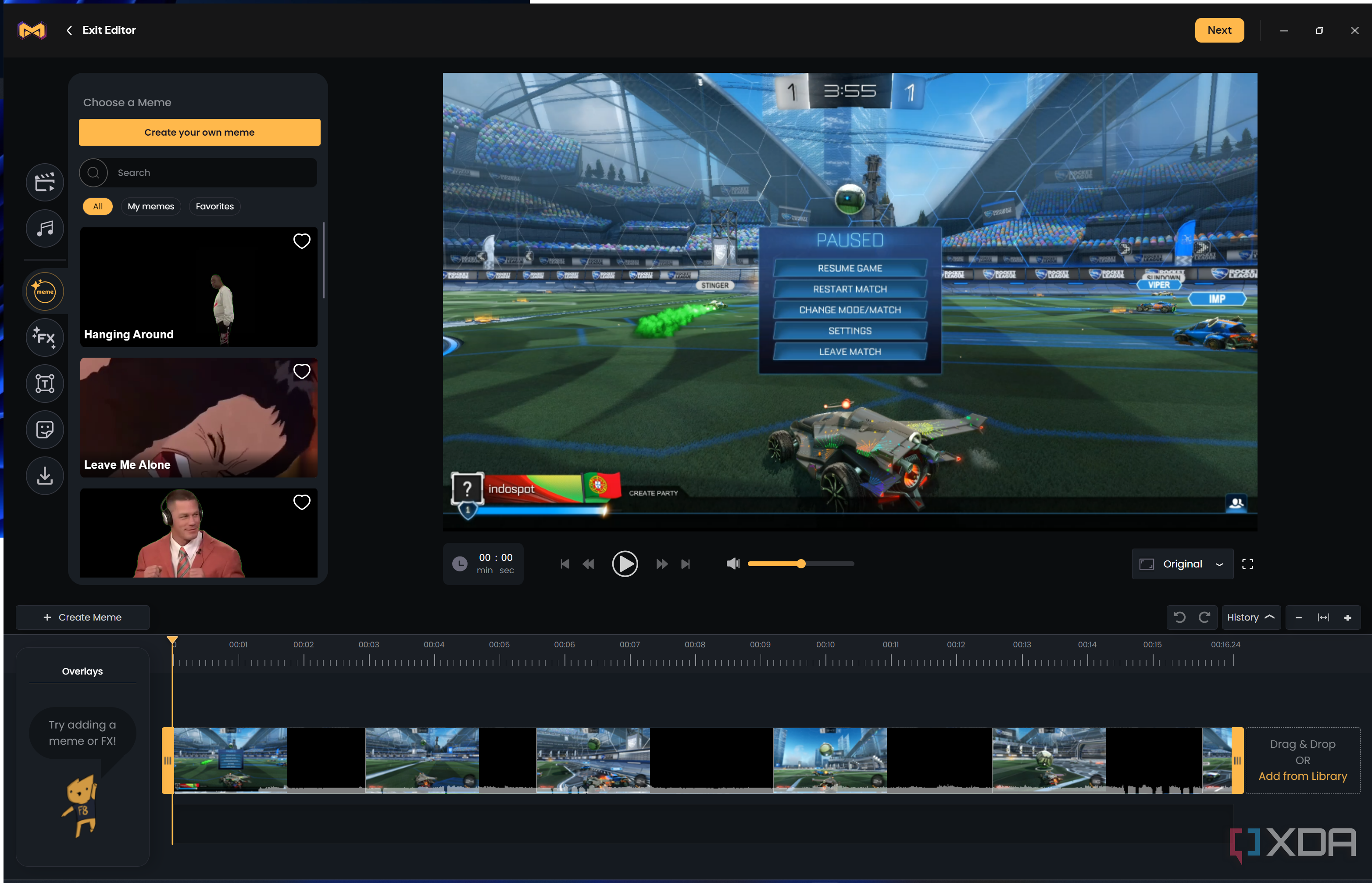 Screenshot of the video editing interface in Medal