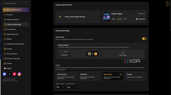 Screenshot of clip and recording settings in Medal