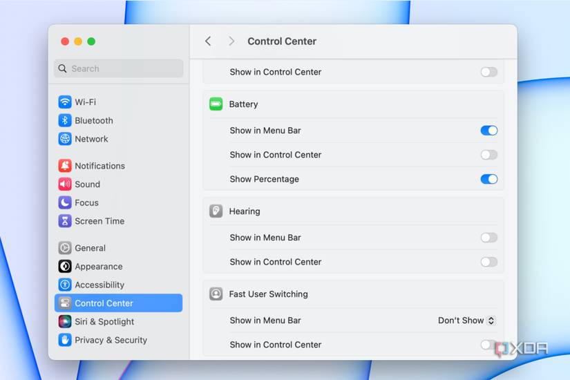 The setting to show battery percentage in the menu bar.