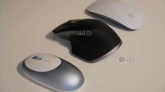 Comparing three mice on a desk.