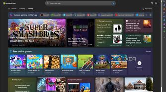 Screenshot of the Microsoft Edge gaming homepage
