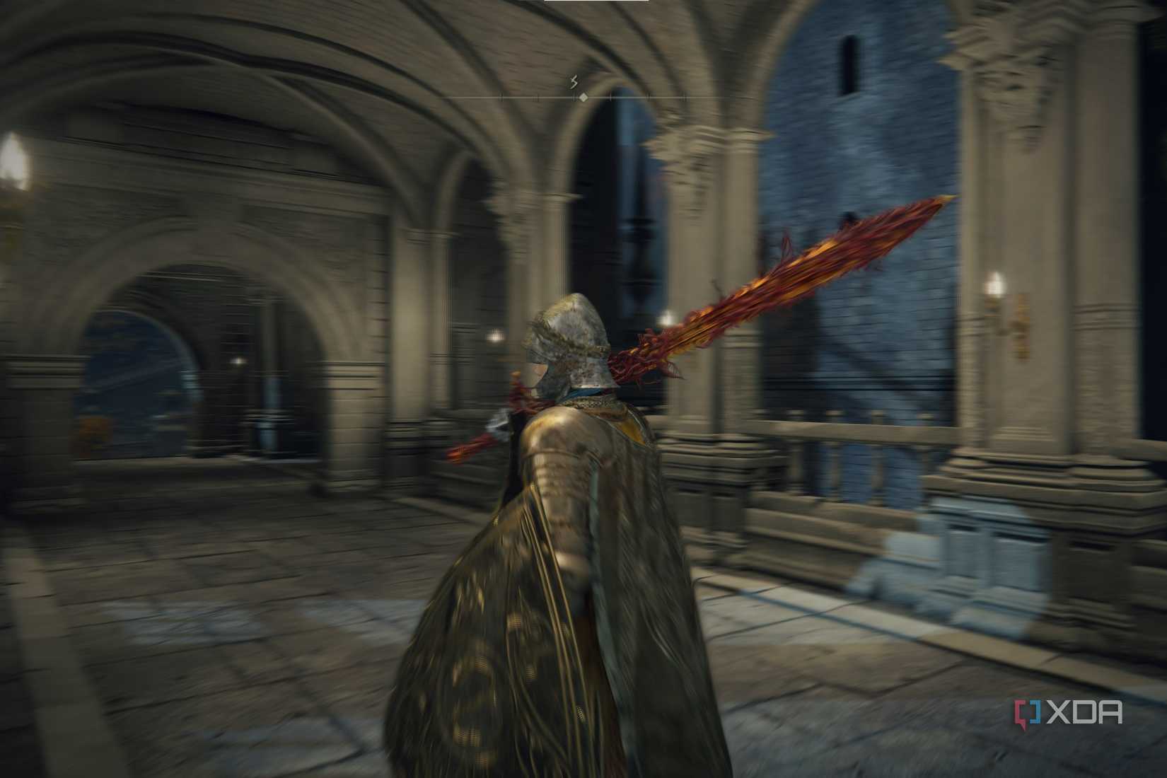 An in-game screenshot of Elden Ring depicting motion blur in action