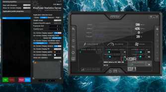 msi afterburner and rivatuner open on desktop with stats showing