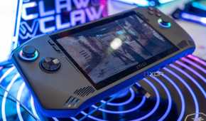 The MSI Claw laying flat at CES.