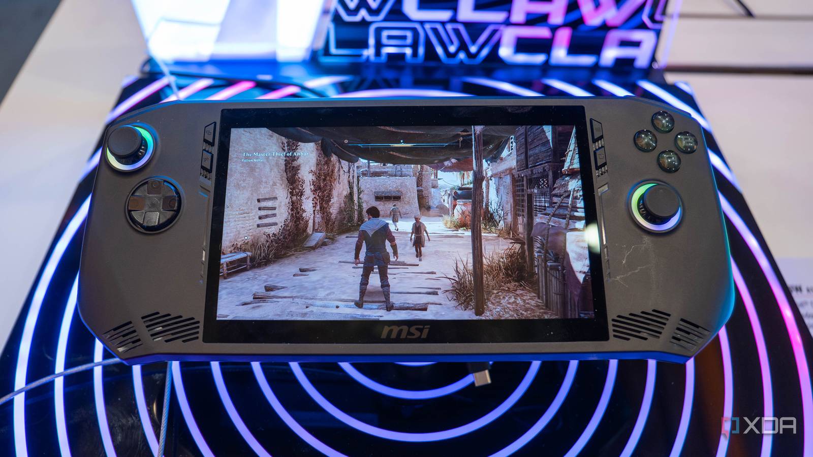 The MSI Claw display playing a game.
