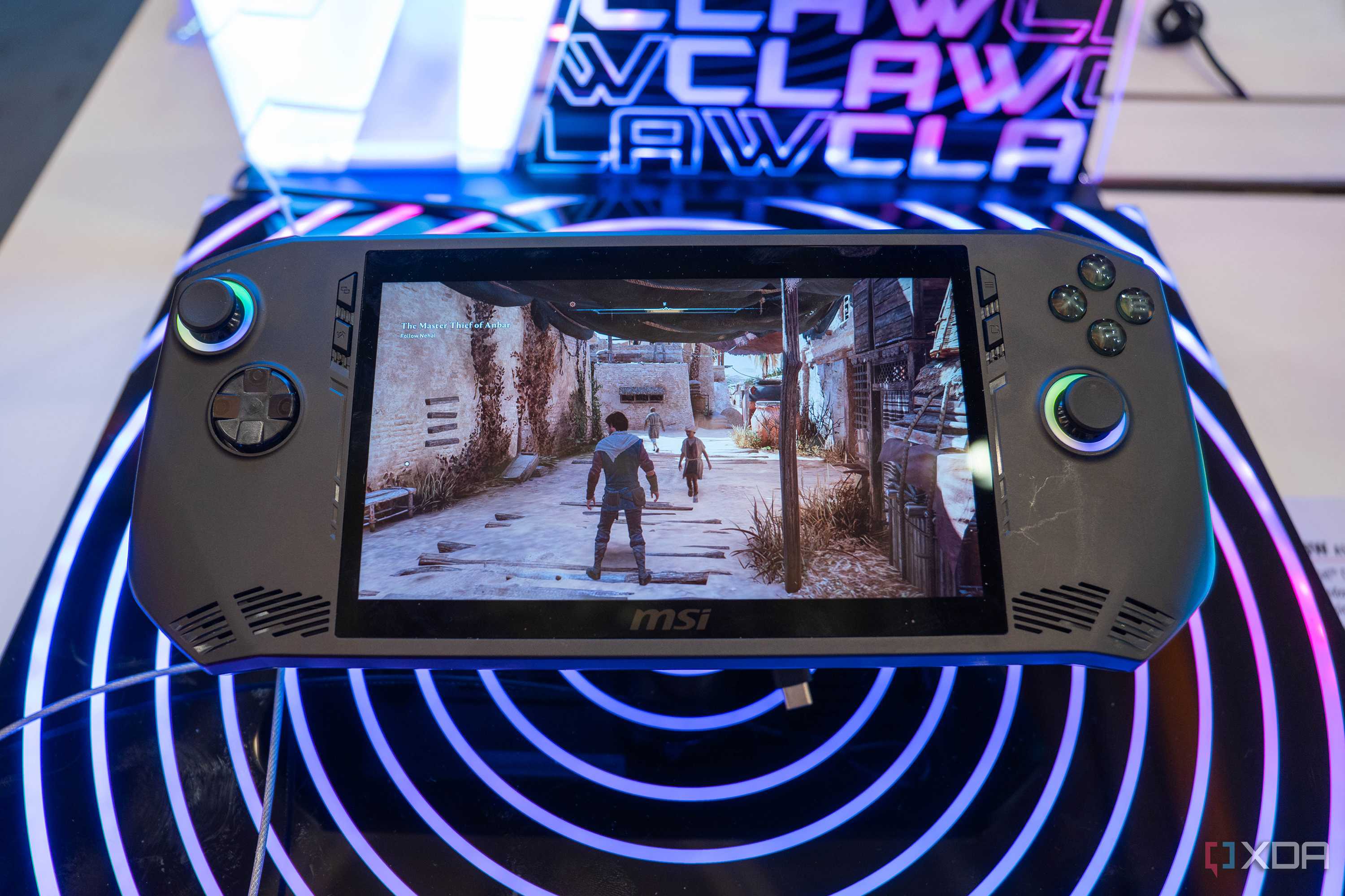The MSI Claw display playing a game.
