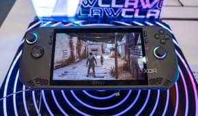 The MSI Claw display playing a game.
