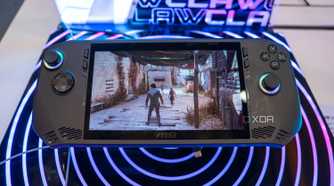 The MSI Claw display playing a game.