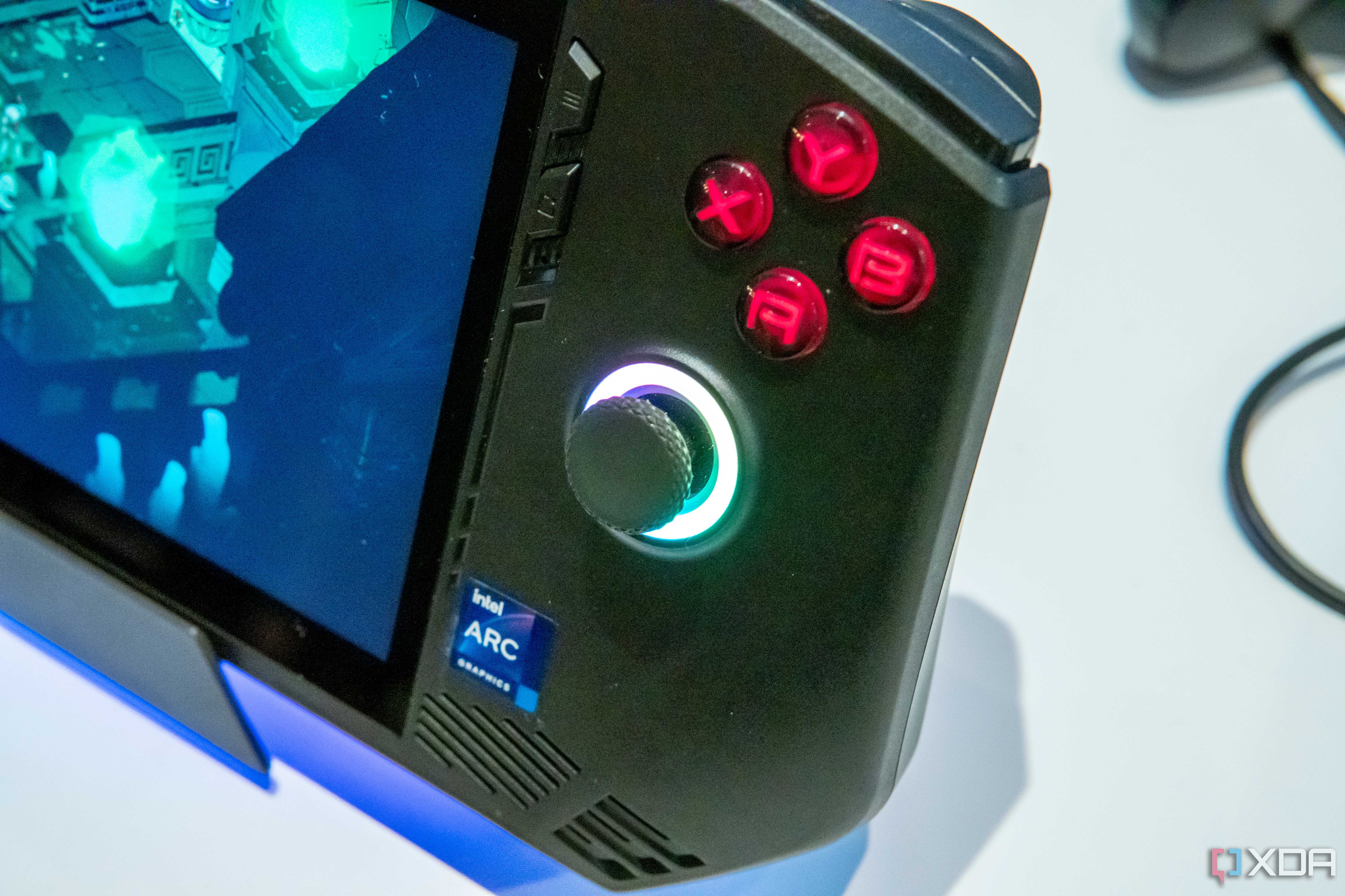 Close-up of the ABXY buttons and analog sticks on the MSI Claw