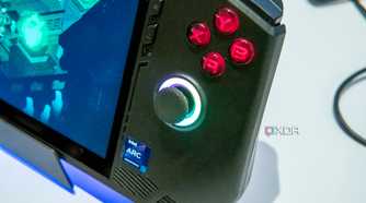 Close-up of the ABXY buttons and analog sticks on the MSI Claw