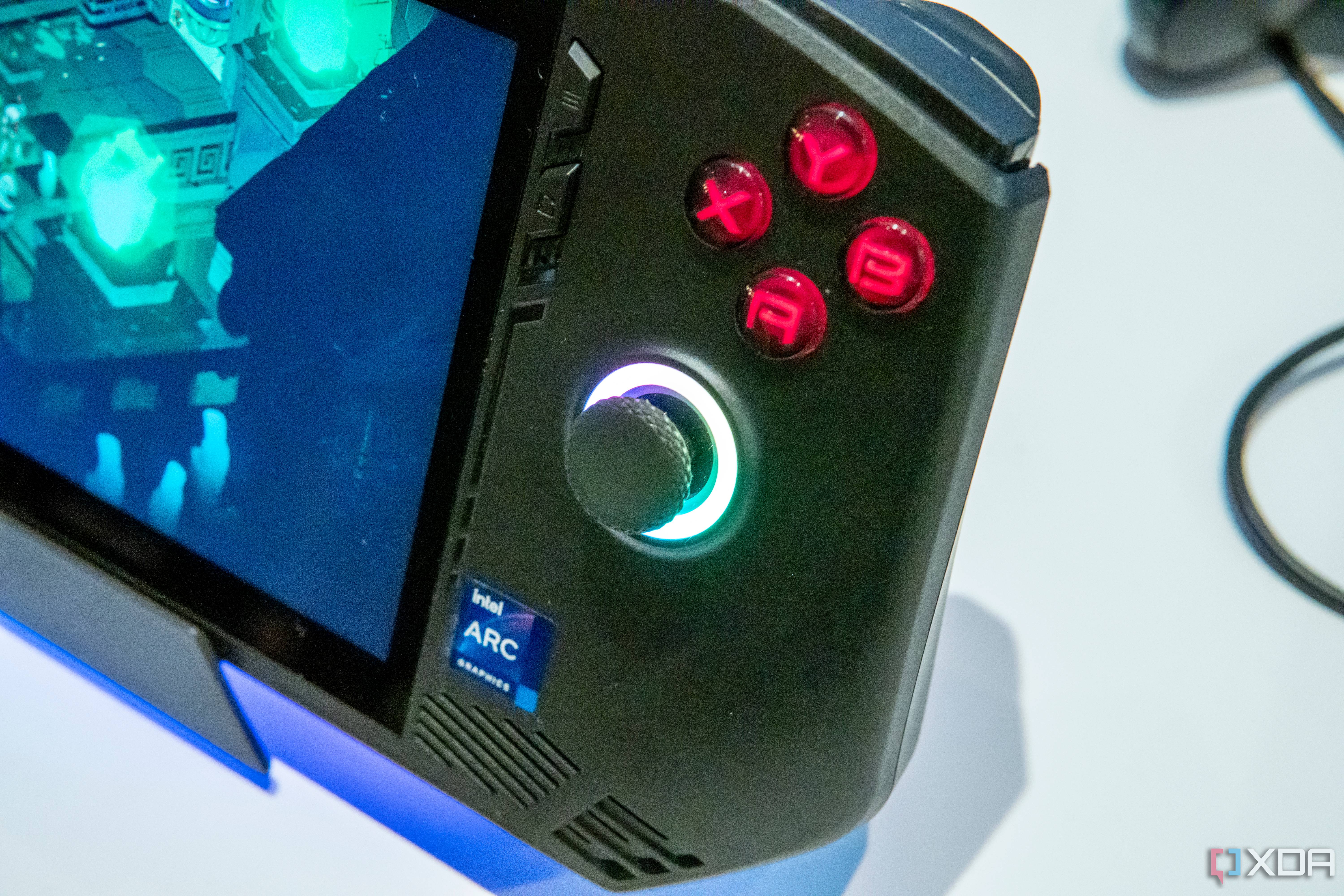 Close-up of the ABXY buttons and analog sticks on the MSI Claw
