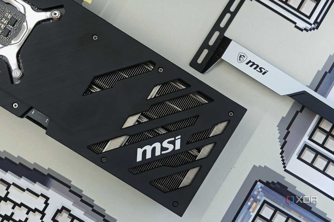 An image showing an MSI GeForce RTX 4070 Ti Super Ventus 3X backplate with MSI branding.