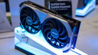 An image of an MSI GPU on an LED display mount.