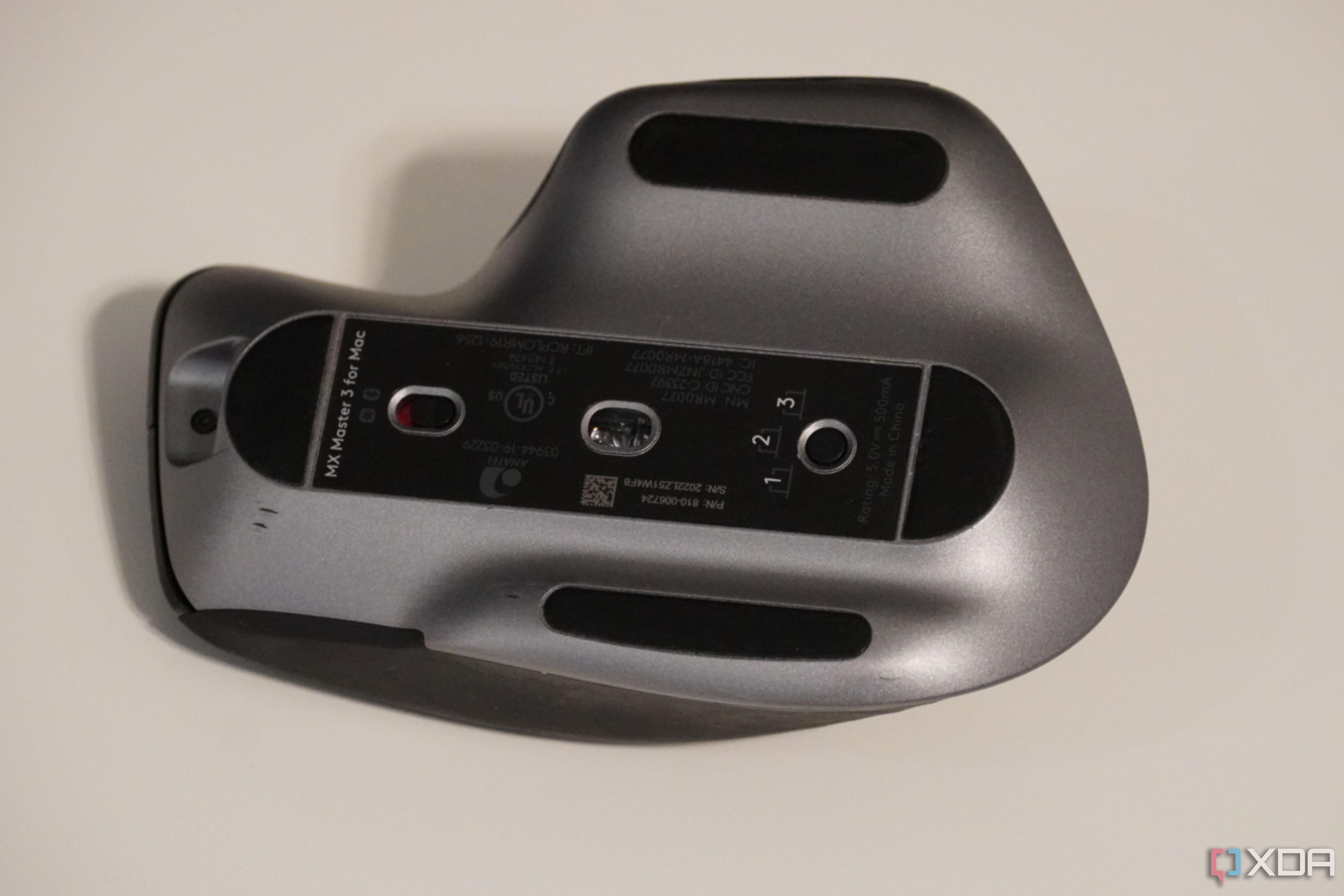 The bottom of the MX Master 3 mouse.