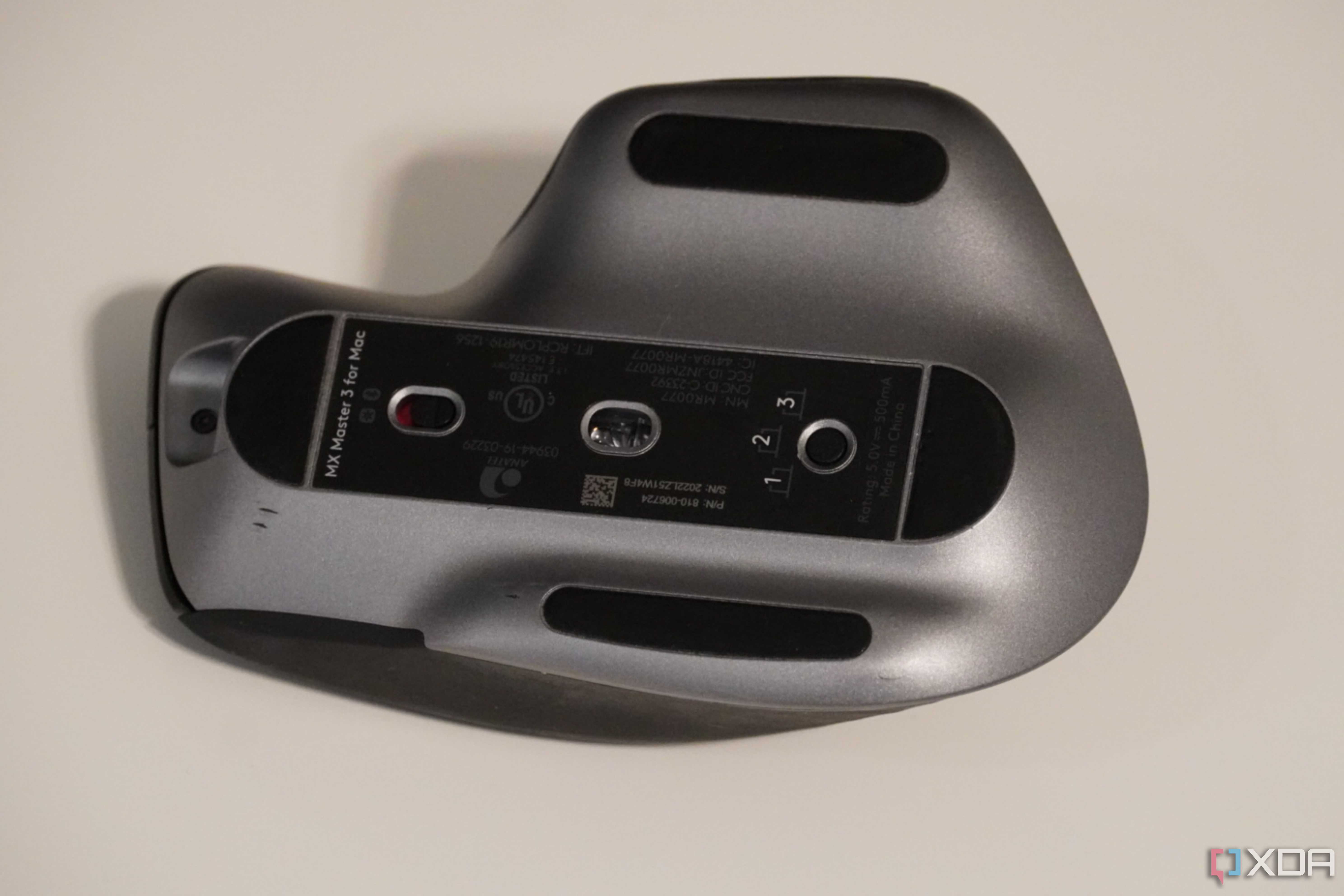 The bottom of the MX Master 3 mouse.