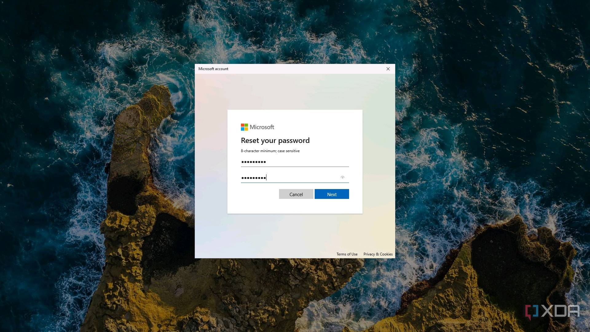 Screenshot of setting a new Microsoft account password on the Windows 11 sign-in screen