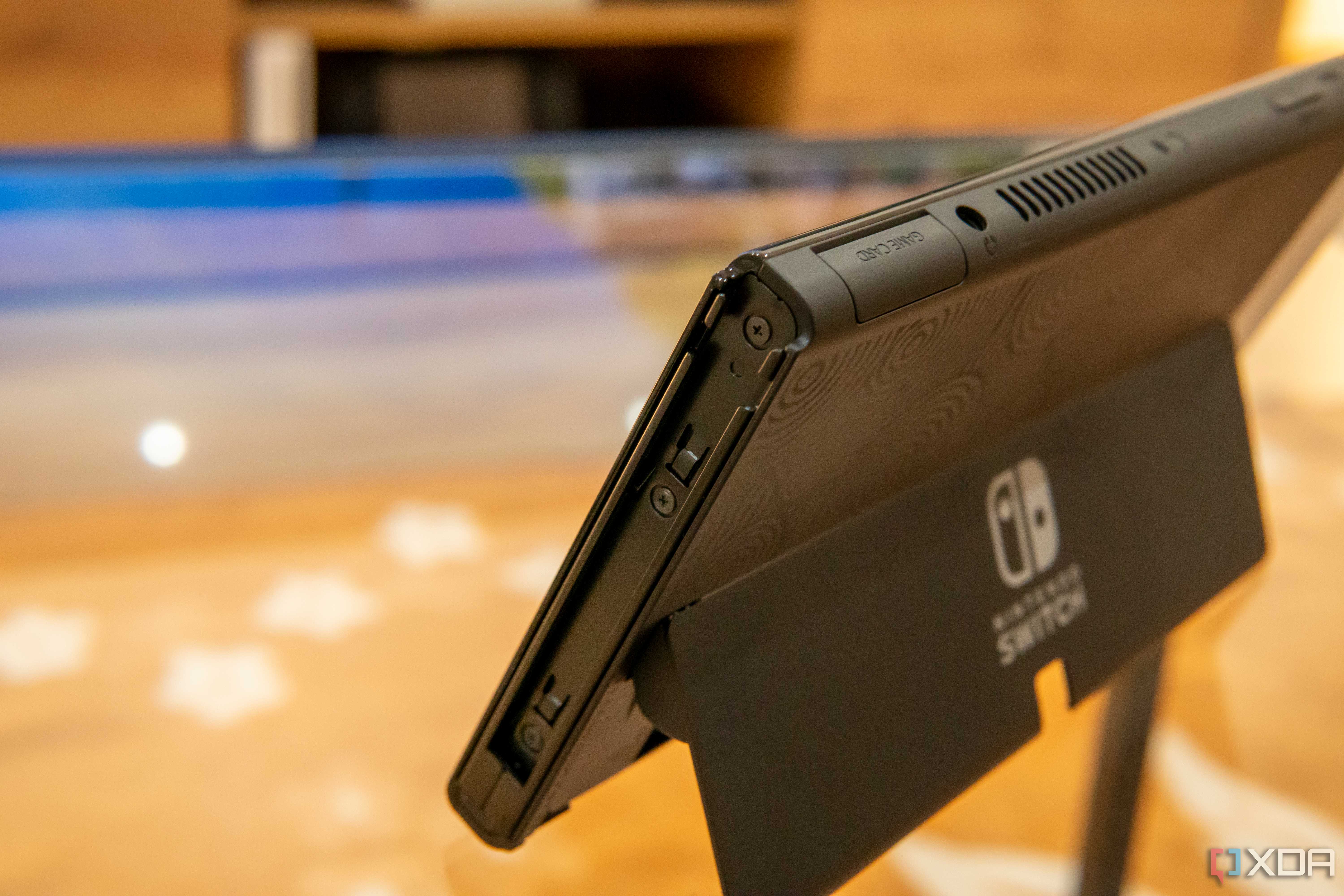 Close-up view of the rail on a Nintendo Switch console