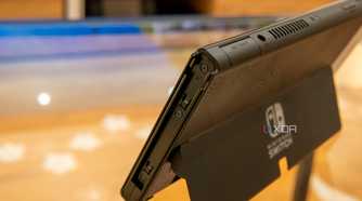 Close-up view of the rail on a Nintendo Switch console