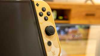 Close-up view of the analog stick on a Nintendo Switch controller