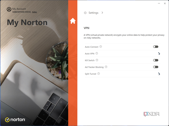 Screenshot of the VPN page in Norton Antivirus