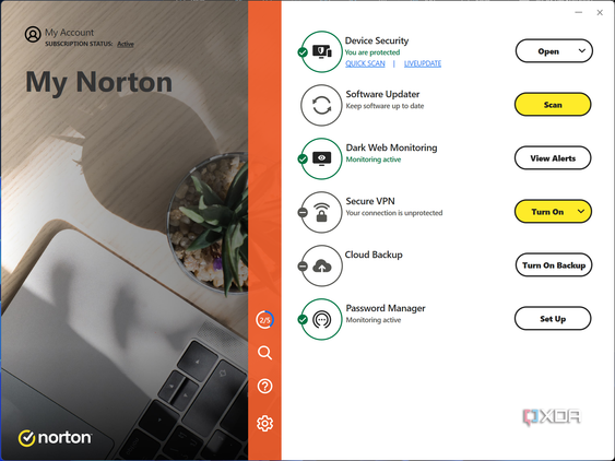 Screenshot of the homepage in Norton Antivirus