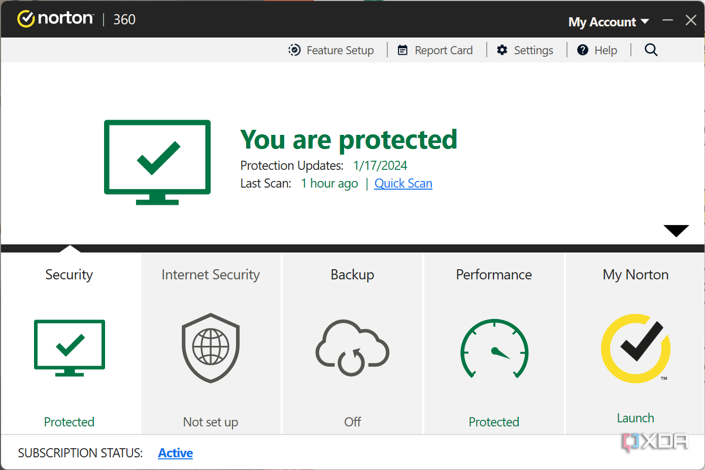 Screenshot of the security page in Norton