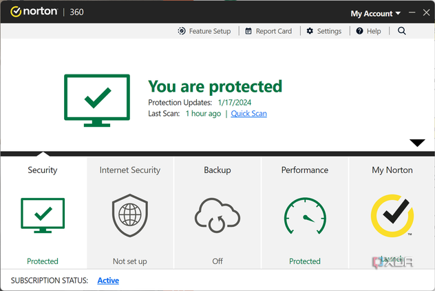 Screenshot of the security page in Norton