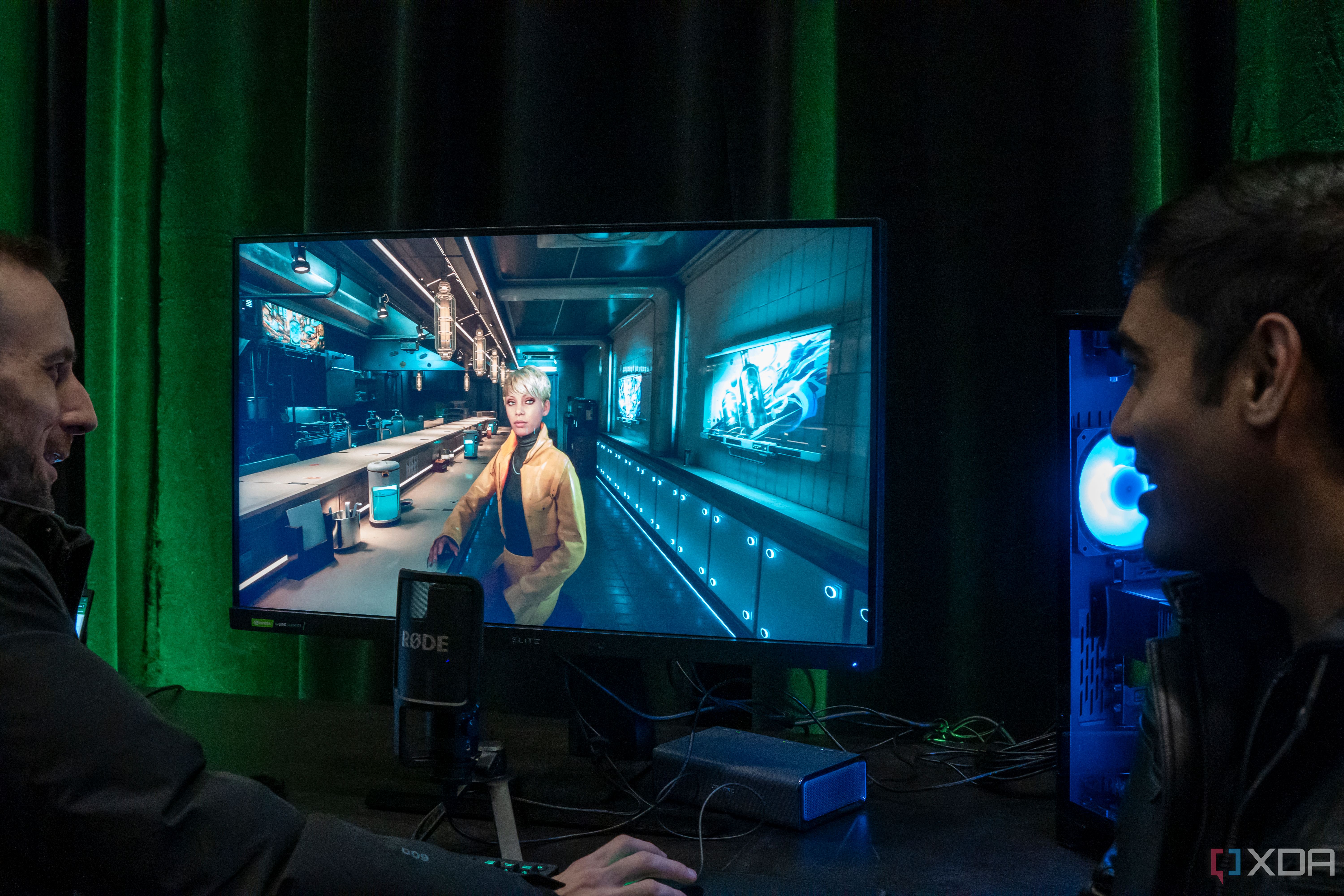 A man talking to an AI-powered character in a video game